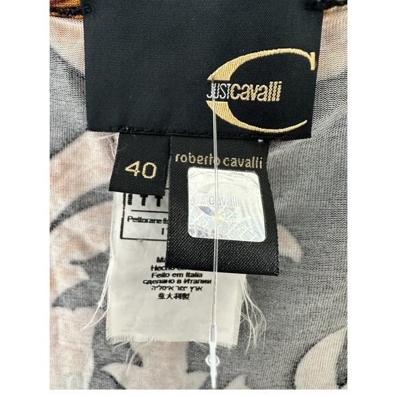 Roberto Cavalli Just Cavalli Black‎ Gold Floral Stretch Scoop Neck Dress Size 4 - Picture 2 of 12